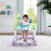 Child in a colorful baby walker in a room with toys and plants 29-Deluxe Bounceroo Learn2Walk Balancer Baby Walker