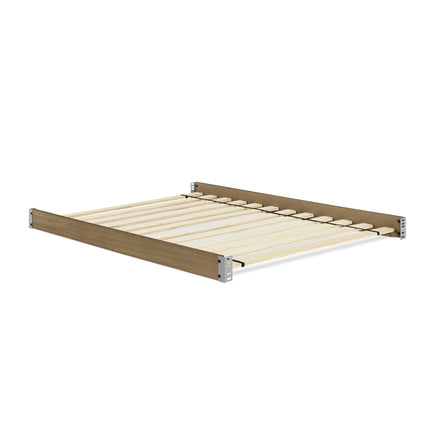 A wooden under-bed storage bed frame with light natural wood slats, shown partially extended against a plain white background.