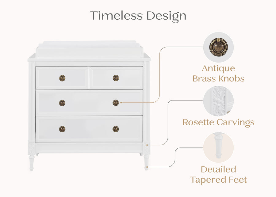Bianca White (130) 6-Heritage 4 Drawer Dresser with Changing Top and Interlocking Drawers
