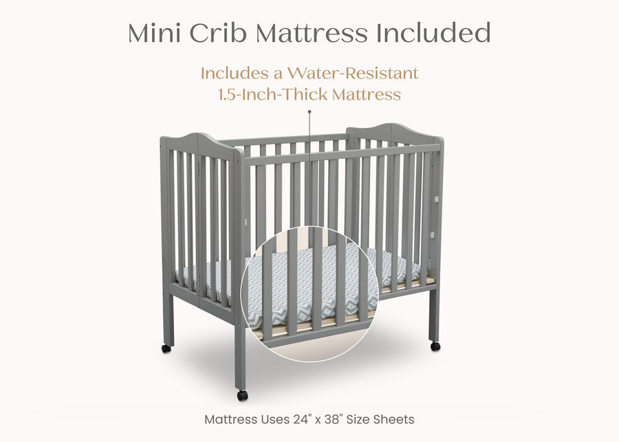 Grey (026) 6-Folding Portable Mini Baby Crib with 1.5-inch Mattress