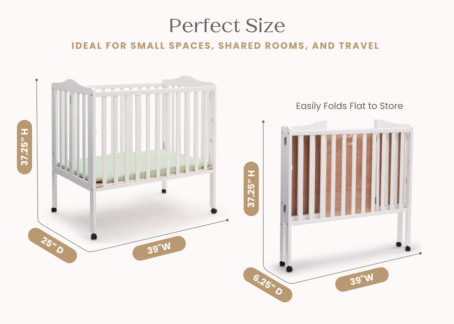 White (100) 21-Folding Portable Mini Baby Crib with 1.5-inch Mattress