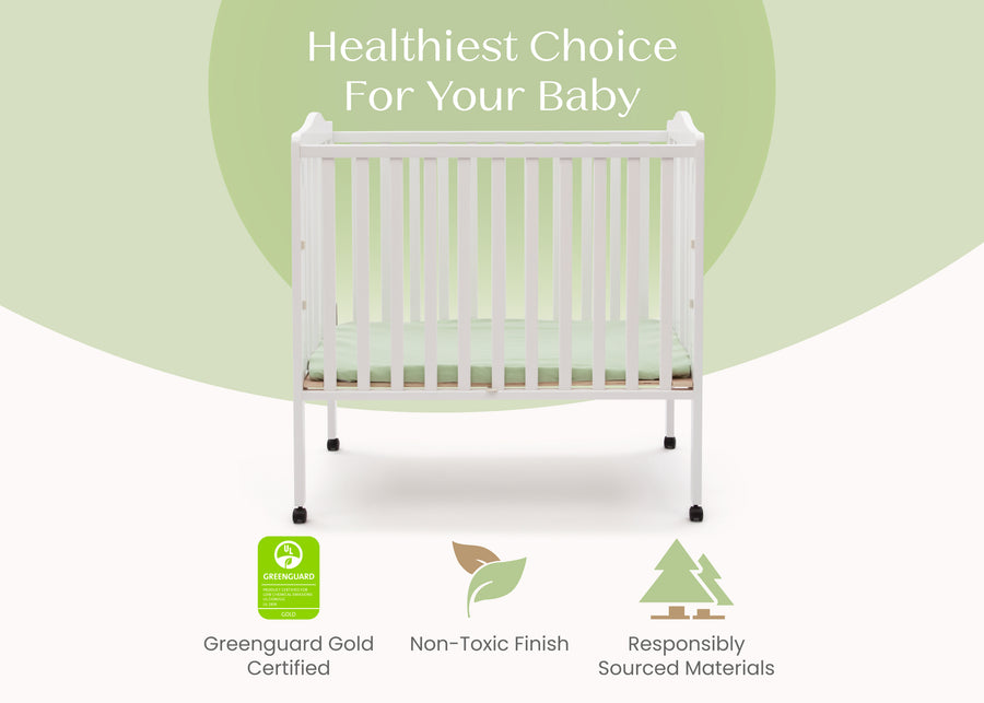 White (100) 18-Folding Portable Mini Baby Crib with 1.5-inch Mattress