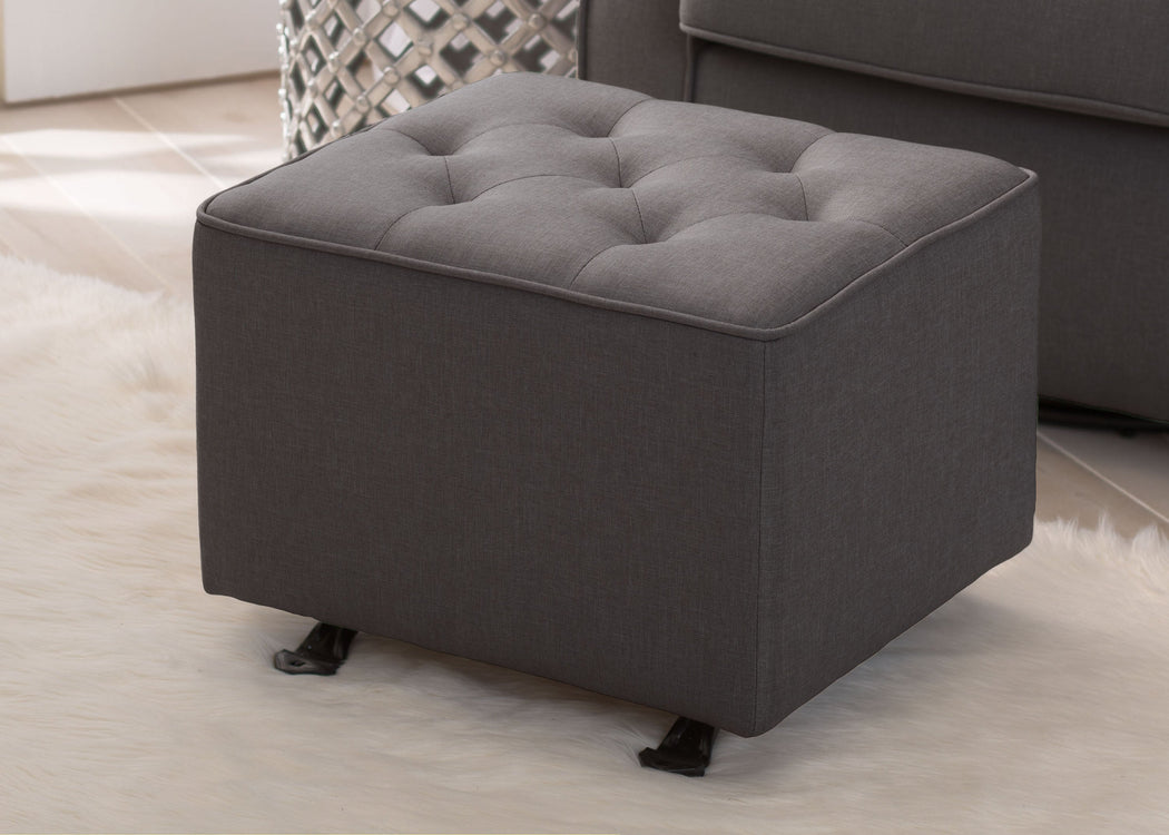 Delta Children Charcoal Grey (931) Emma Diamond Tufted Nursery Gliding Ottoman, hangtag, c1c