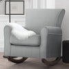 Gray rocking chair with a white fur pillow in a room setting. 20-Lancaster Rocking Chair featuring LiveSmart Fabric by Culp