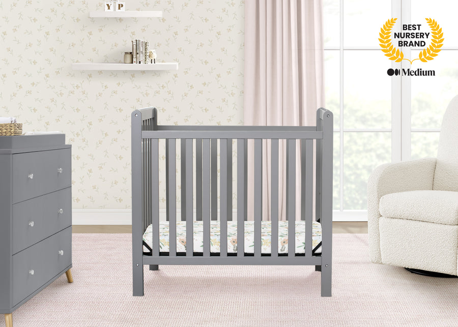 Grey (026) 2-Classic Mini Crib with 2.75-inch Mattress - Convertible to Twin Bed