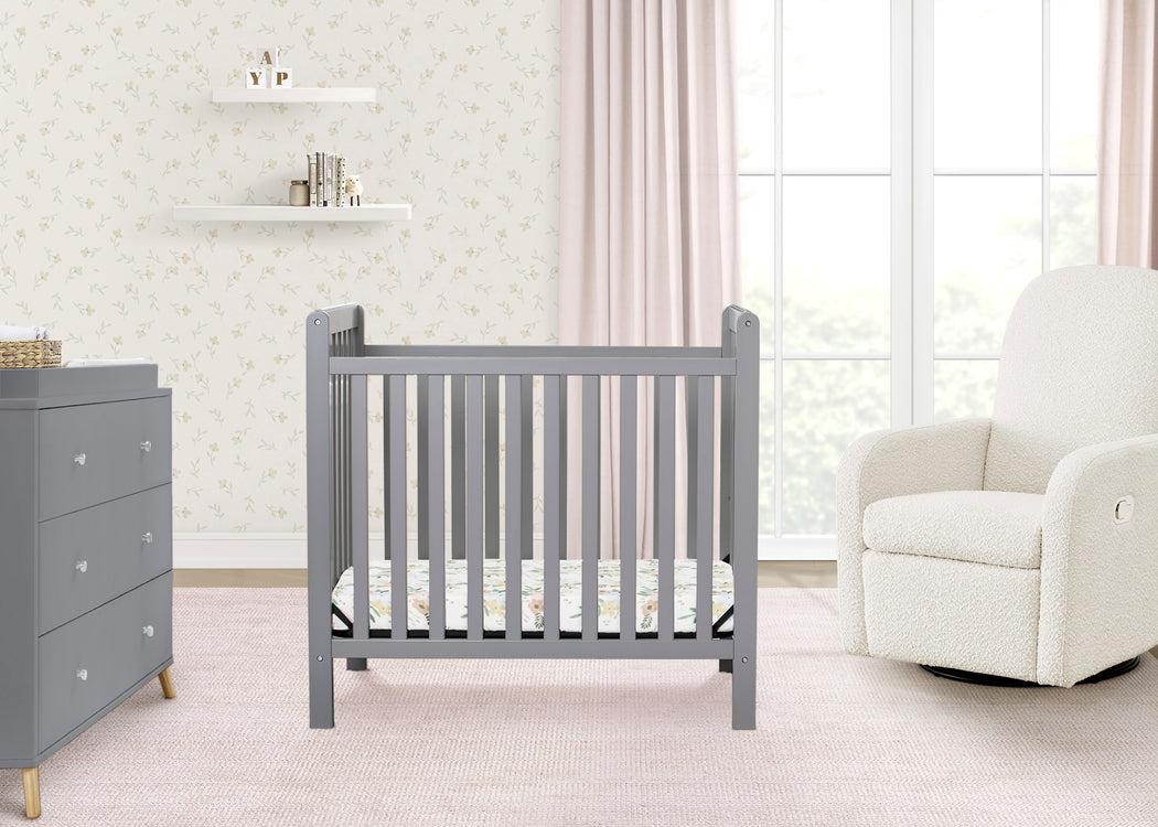 Classic Mini Crib with 2.75-inch Mattress - Convertible to Twin BedGrey (026)