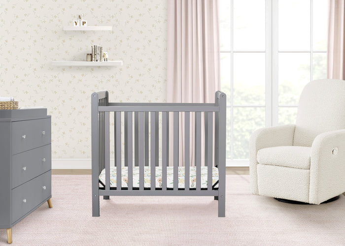 Classic Mini Crib with 2.75-inch Mattress - Convertible to Twin BedGrey (026)