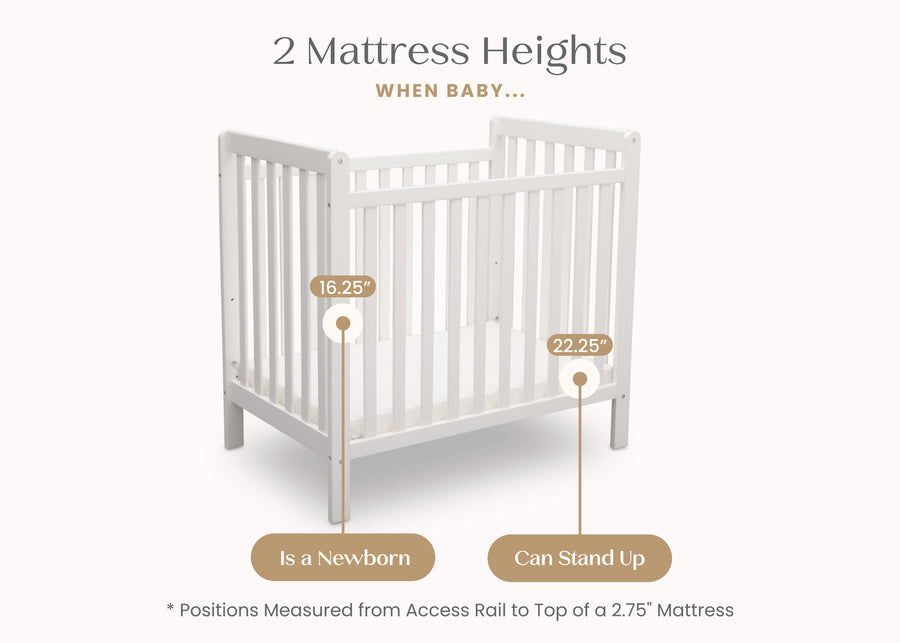 Bianca White (130) 21-Classic Mini Crib with 2.75-inch Mattress - Convertible to Twin Bed