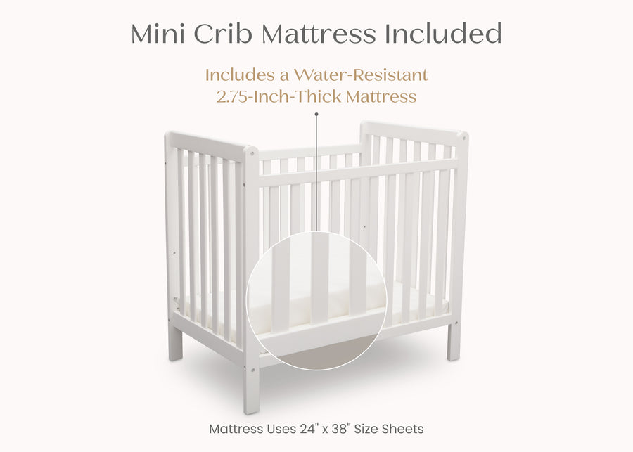 Bianca White (130) 23-Classic Mini Crib with 2.75-inch Mattress - Convertible to Twin Bed