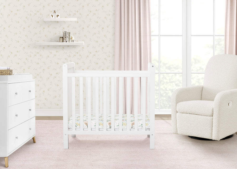 Bianca White (130) 17-Classic Mini Crib with 2.75-inch Mattress - Convertible to Twin Bed