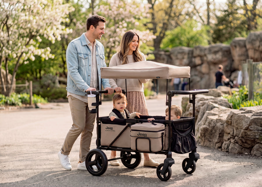 Black and Tan (2473) 7-Jeep Wrangler Deluxe Stroller Wagon with Cooler Bag