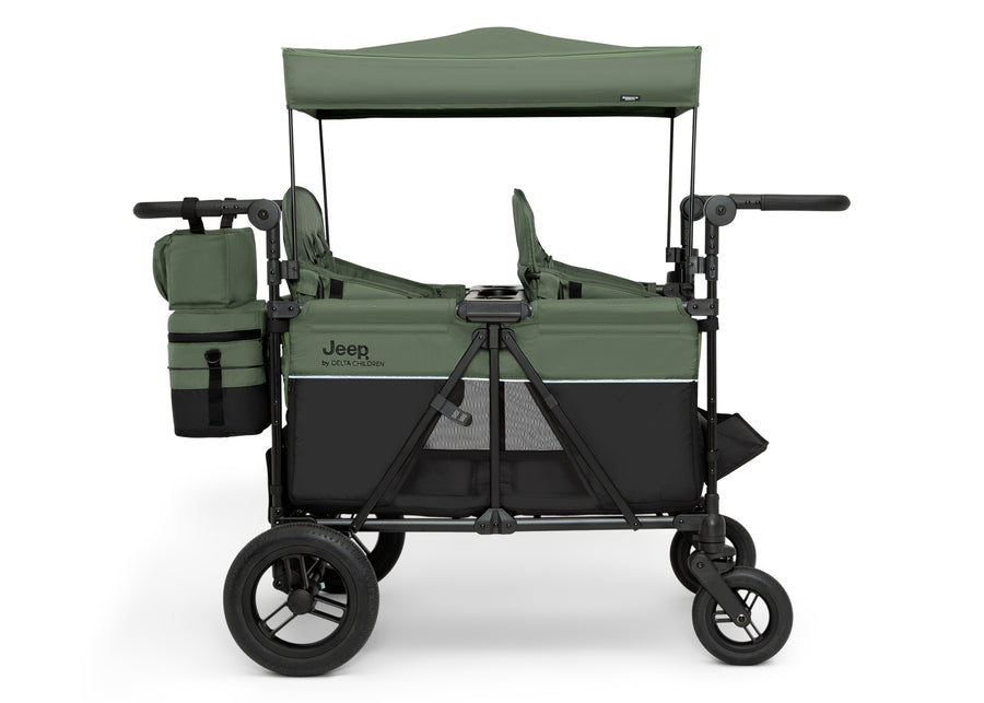 Black and Green (2378) 9-Jeep Wrangler Deluxe 4 Seater Stroller Wagon with Cooler Bag