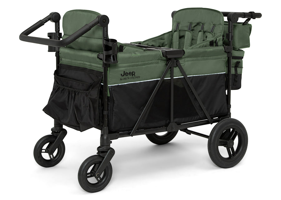 Black and Green (2378) 10-Jeep Wrangler Deluxe 4 Seater Stroller Wagon with Cooler Bag