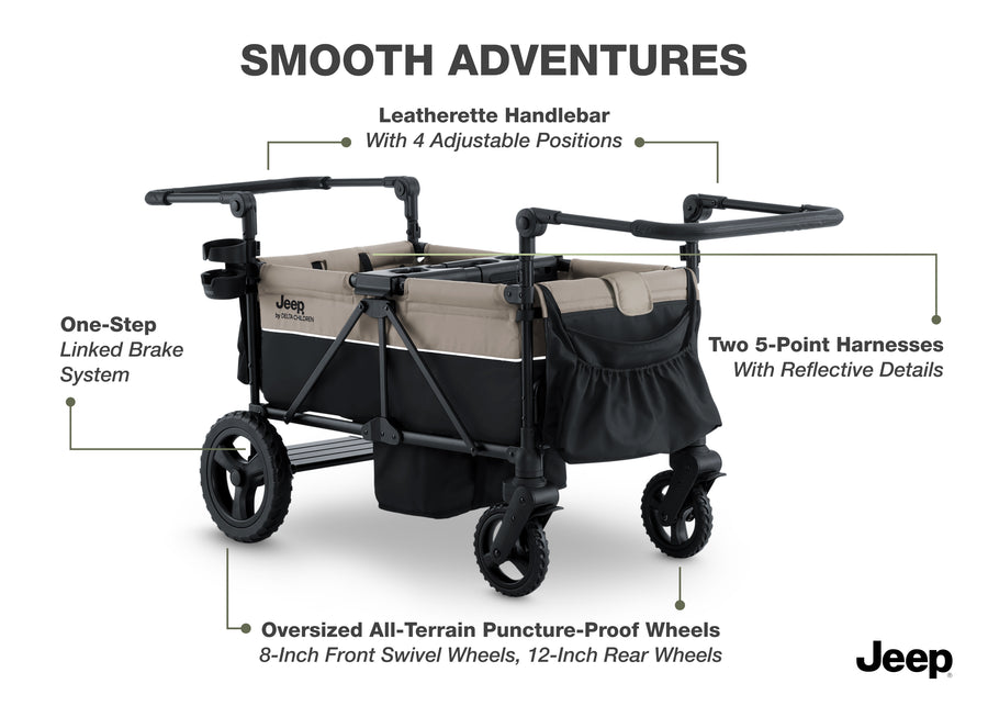 Black and Tan (2473) 6-Jeep Wrangler Mojave All-Terrain 2-Seater+ Stroller Wagon with Built-In Standing Board