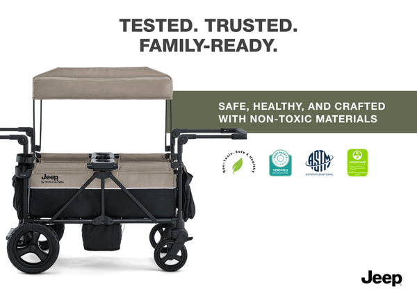 non toxic stroller wagon Jeep Wrangler Mojave All-Terrain 2-Seater+ Stroller Wagon with Built-In Standing Board
