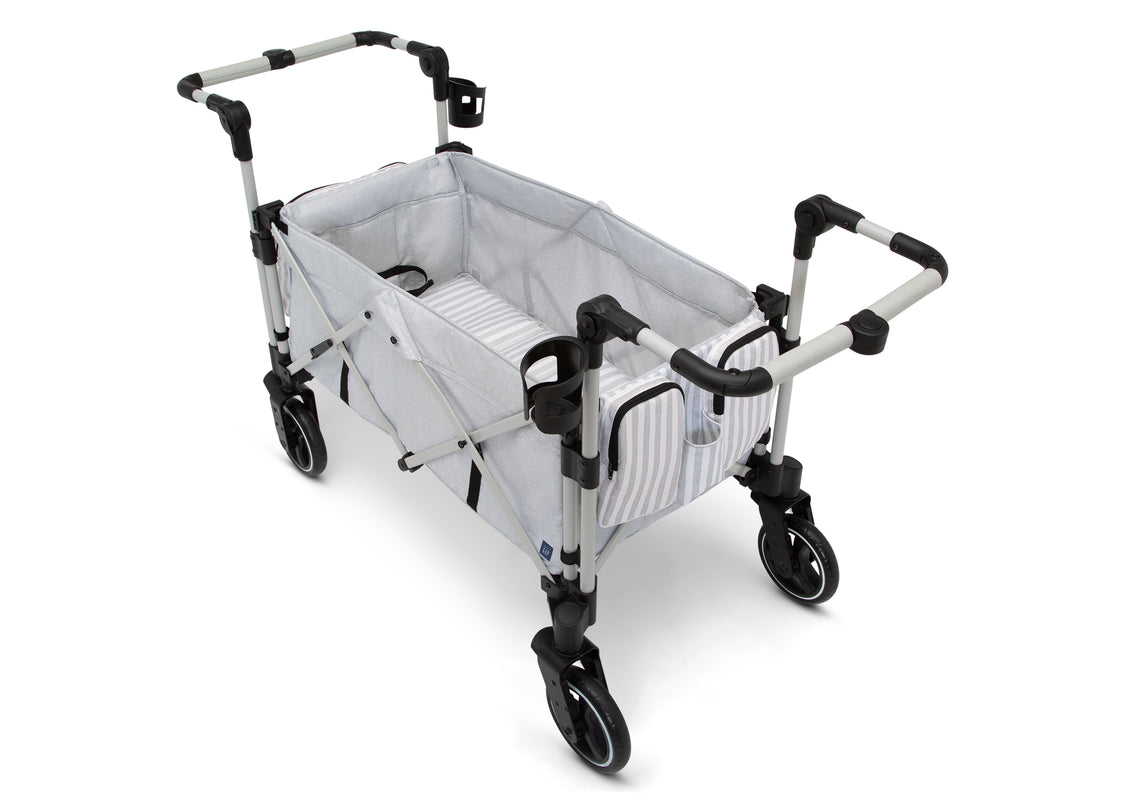 Stroller with a white cover on a white background