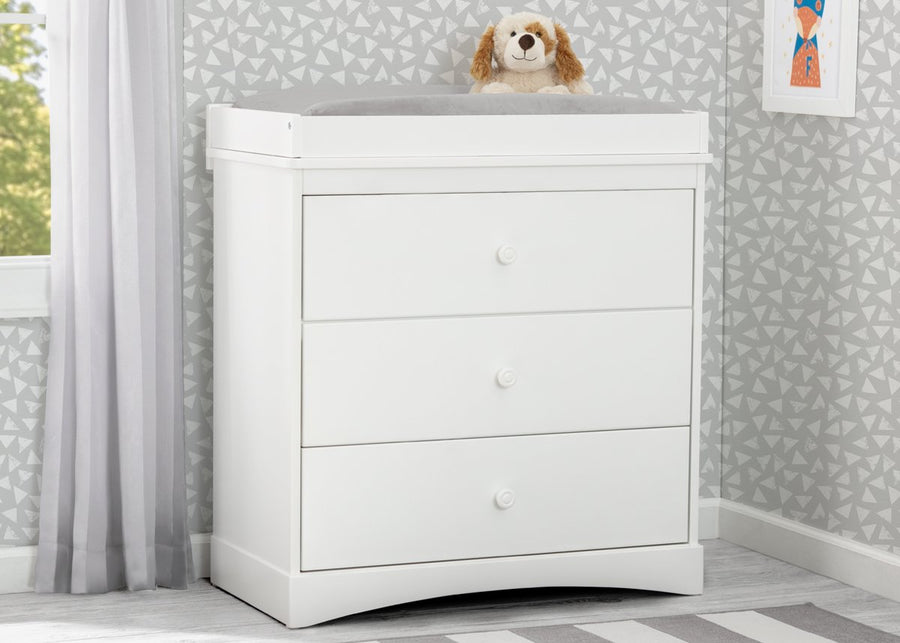 White (100) 6-Sutton 3 Drawer Dresser with Changing Top