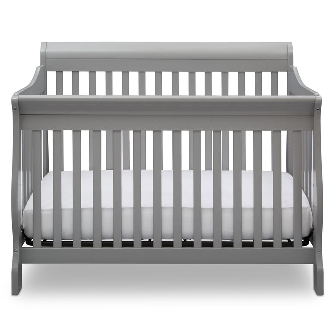 Gray crib with a white mattress on a white background 42-Canton 4-in-1 Crib