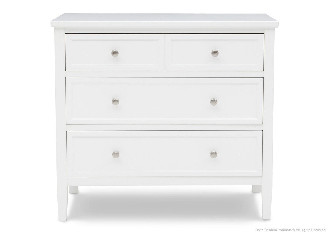 Delta Children Bianca White (130) Epic 3 Drawer Dresser Front Silo View