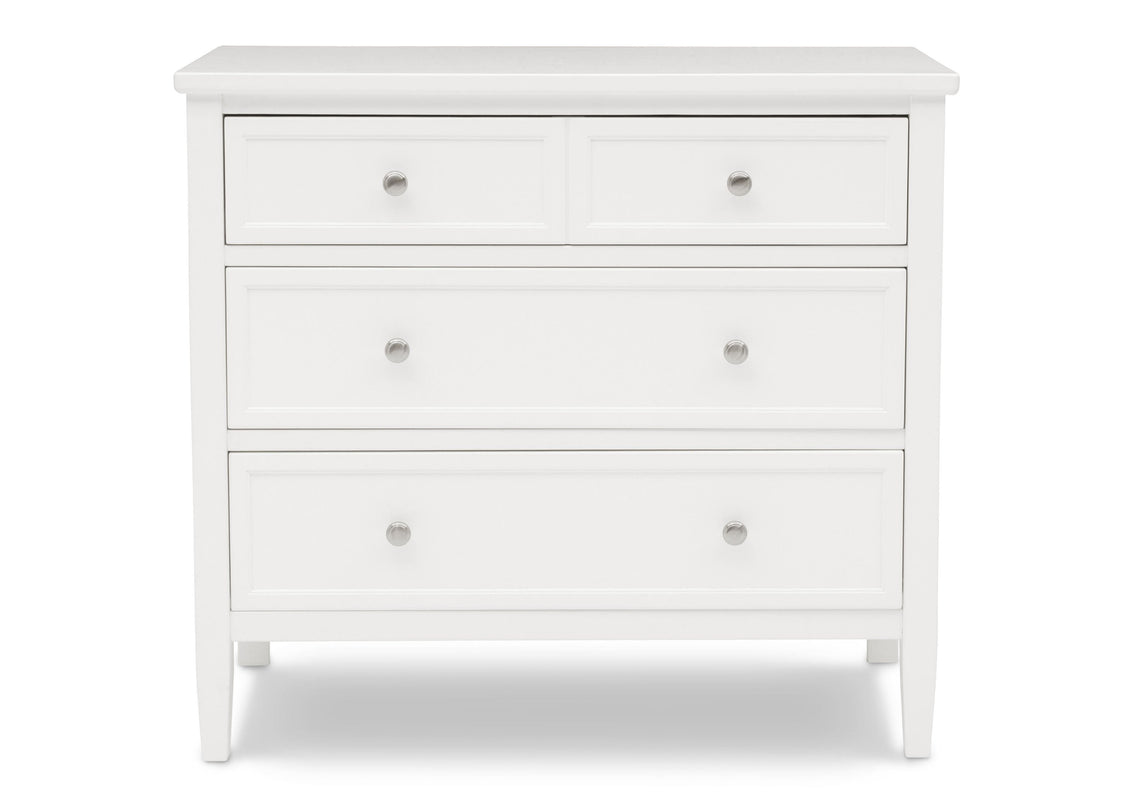 Delta Children Bianca White (130) Epic 3 Drawer Dresser Front Silo View