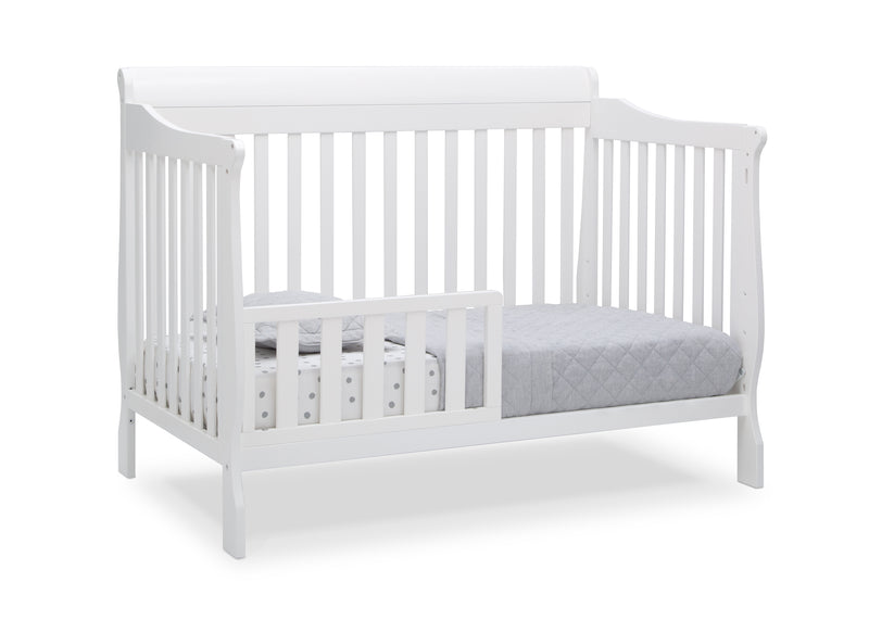 White crib with a gray mattress on a white background 33-Canton 4-in-1 Crib