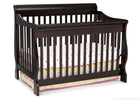 Dark wood crib with colorful bedding on a white background 41-Canton 4-in-1 Crib