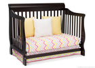 Black crib with colorful bedding and pillows on a white background 42-Canton 4-in-1 Crib