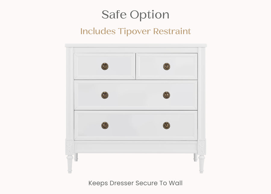 Bianca White (130) 5-Heritage 4 Drawer Dresser with Changing Top and Interlocking Drawers