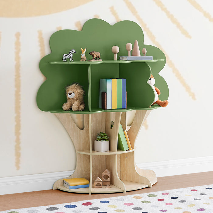 Natural with Green (790) 3-Tree Bookcase