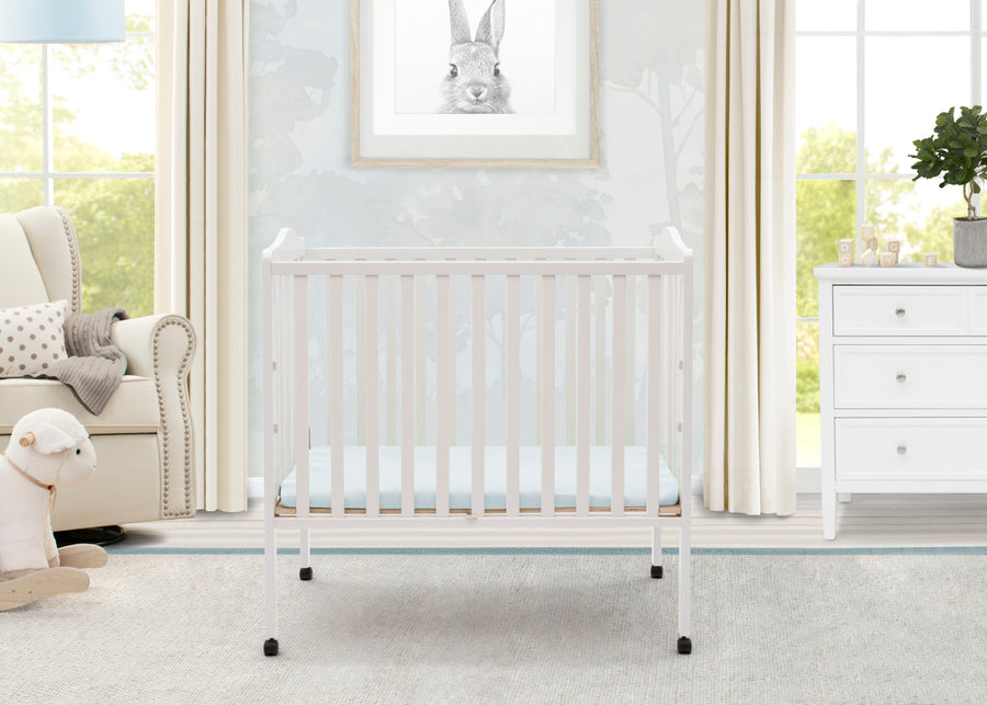 White (100) 15-Folding Portable Mini Baby Crib with 1.5-inch Mattress