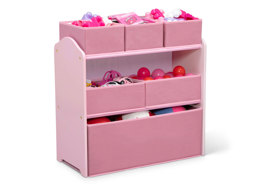 Pink (1265) 6-4-Piece Toddler Playroom Set – Includes Play Table with Dry Erase Tabletop and 6 Bin Toy Organizer with Reusable Vinyl Cling Stickers