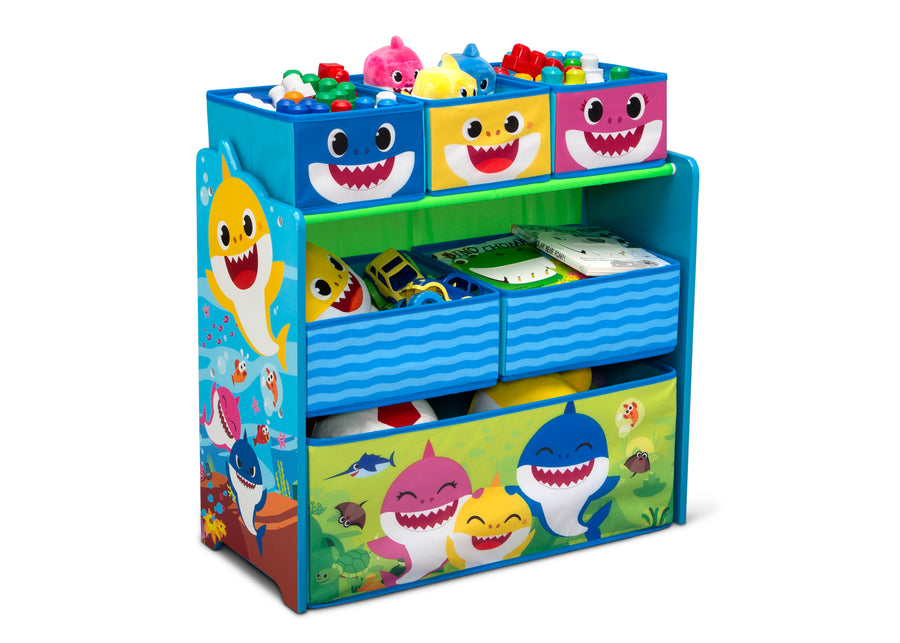 Baby Shark (1127) 3-Baby Shark 5-Piece Toddler Bedroom Set - Includes Toddler Bed, Table with 2 Chairs and 6 Bin Design and Store Toy Organizer