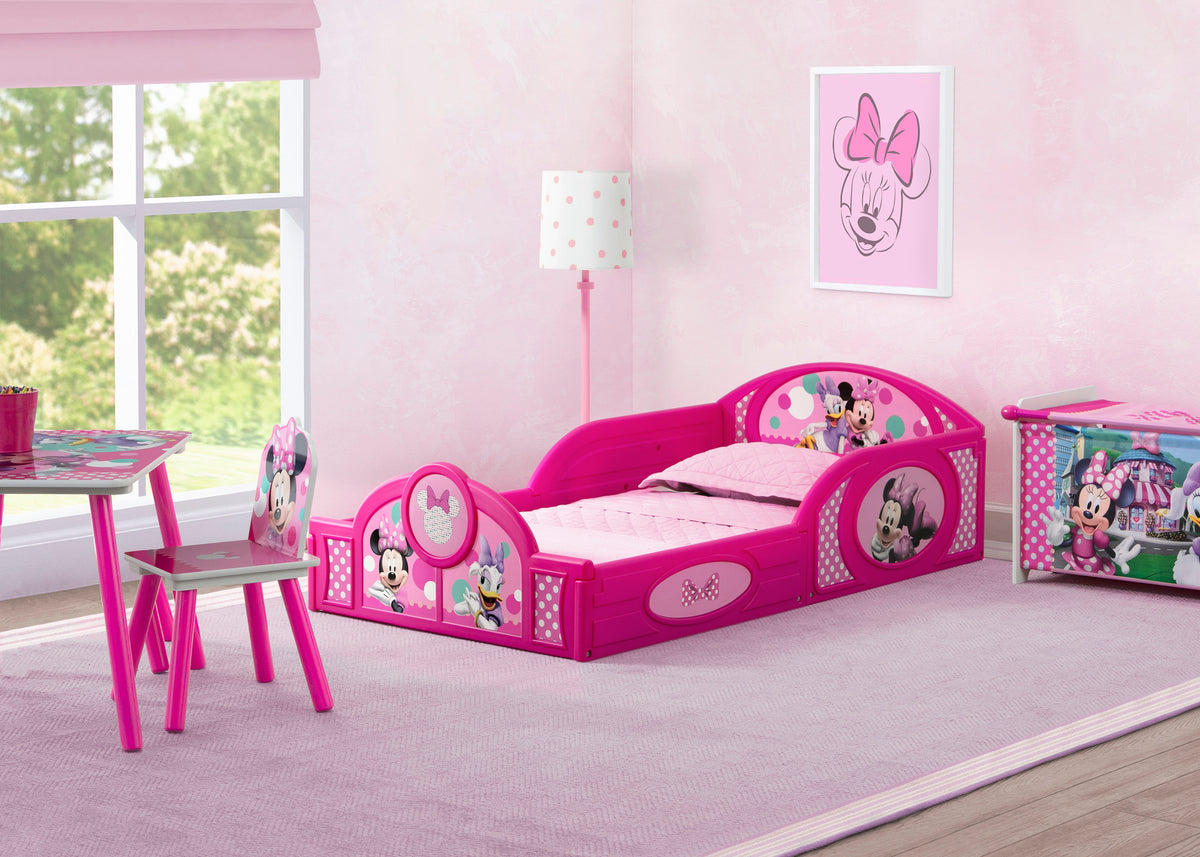 mini mouse dresser Delta Children Disney Minnie 4-Piece Toddler Room-in-a-Box Set – Includes Sleep and Play Toddler Bed, Table, 1 Chair and Toy Box, Pink Size:28/5X Cut-Out while the table and Jovani 43699 - Velvet
