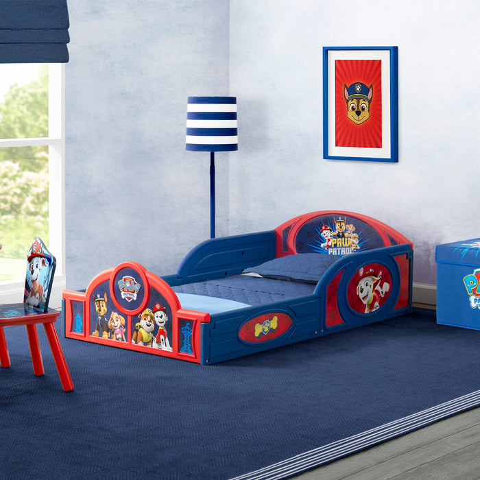 99764PW 1121 4PC AMZ RIAB paw patrol lifestyle 101 0-Paw Patrol 4-Piece Toddler Room-In-A-Box Set – Includes Sleep And Play Toddler Bed, Table, 1 Chair And Fabric Toy Box