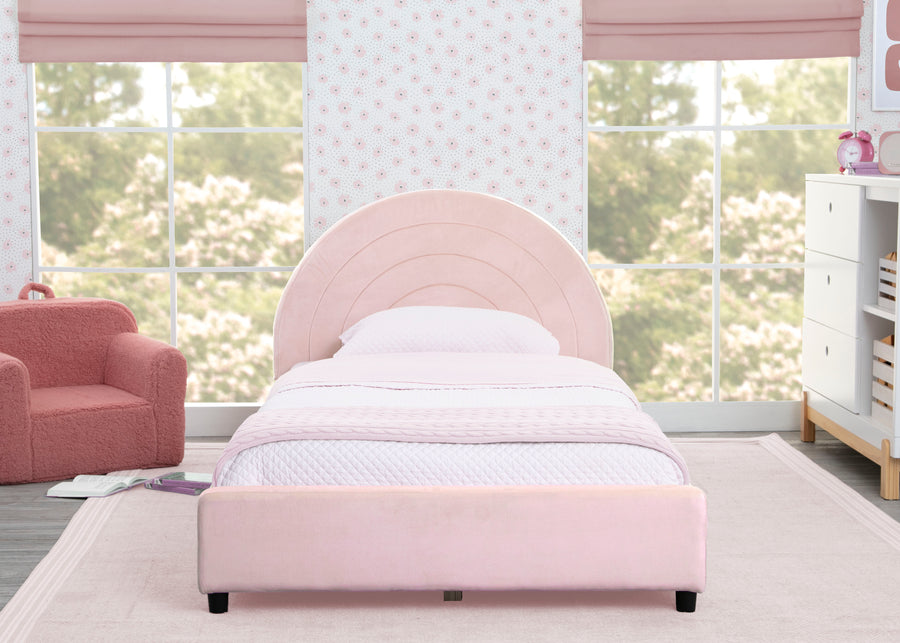 Pink with Velvet Quilted (12082) 8-Upholstered Twin Bed with Round Headboard