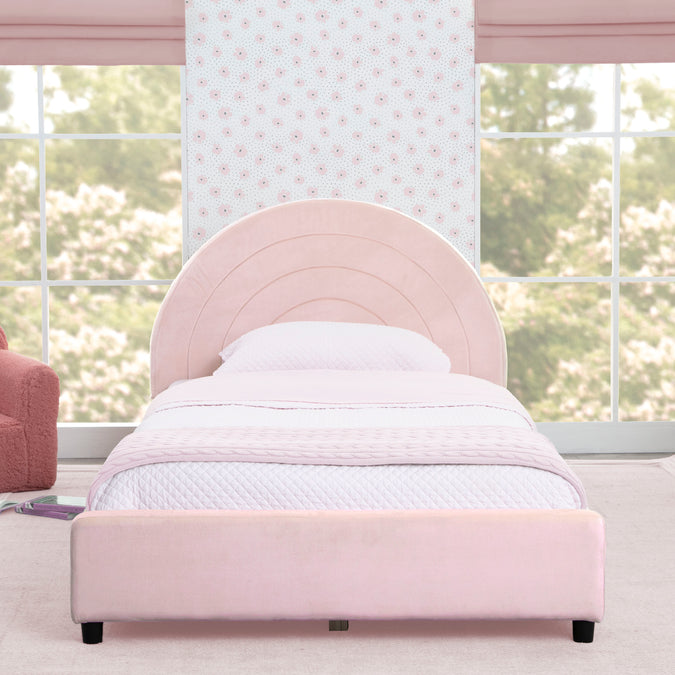 Upholstered Twin Bed with Round Headboard 14-Upholstered Twin Bed with Round Headboard