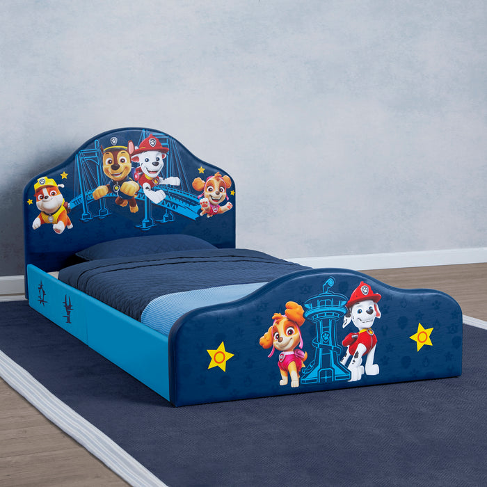 Children's bed with Paw Patrol design on a plain background 0-PAW Patrol Upholstered Twin Bed