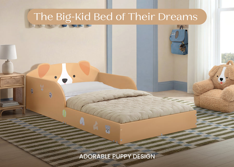 Puppy (1239) 5-Puppy Wood Floor Toddler Bed with Reusable Stickers