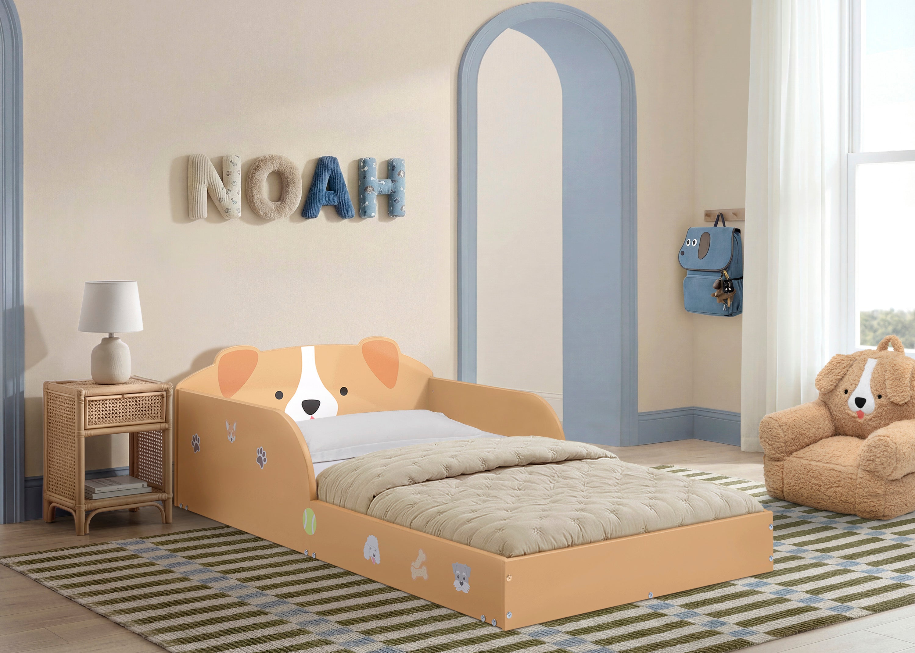 Puppy Wood Floor Toddler Bed with Reusable Stickers | Delta Children