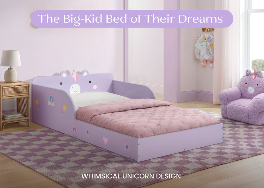 Unicorn (1615) 5-Unicorn Wood Floor Toddler Bed with Reusable Stickers