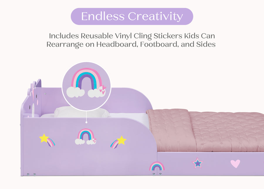 Unicorn (1615) 2-Unicorn Wood Floor Toddler Bed with Reusable Stickers