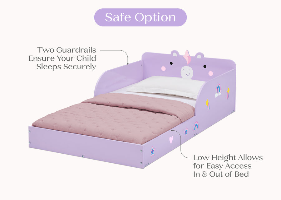 Unicorn (1615) 3-Unicorn Wood Floor Toddler Bed with Reusable Stickers
