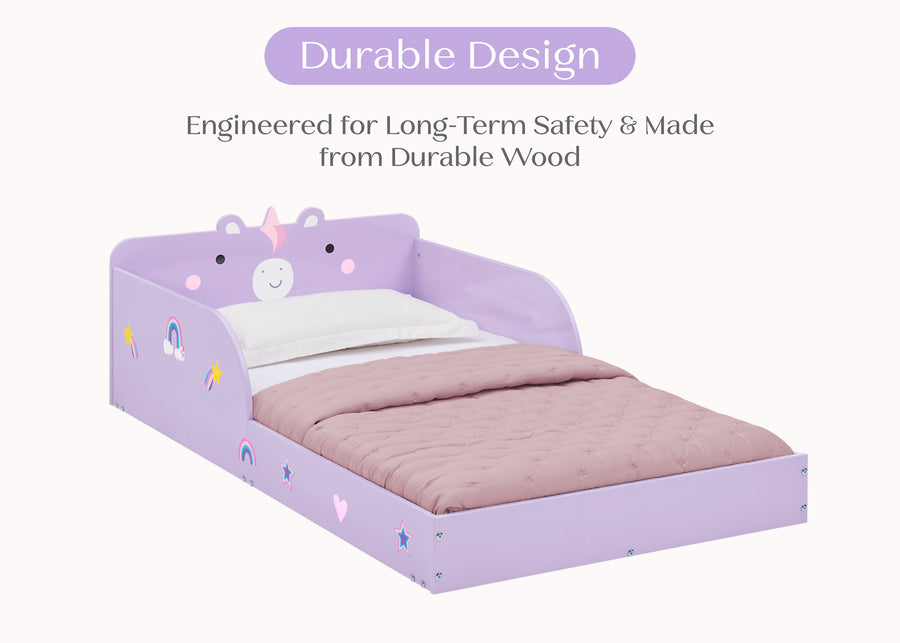 Unicorn (1615) 4-Unicorn Wood Floor Toddler Bed with Reusable Stickers