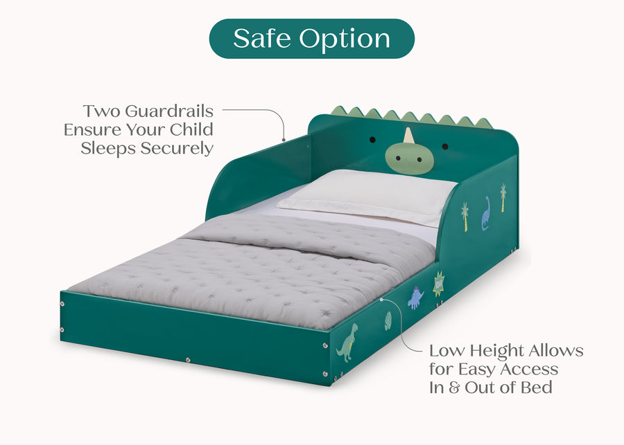 Dino (1616) 3-Dino Wood Floor Toddler Bed with Reusable Stickers