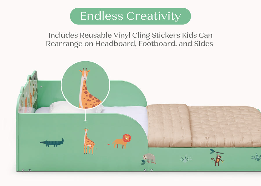 Safari (1730) 2-Safari Wood Floor Toddler Bed with Reusable Stickers