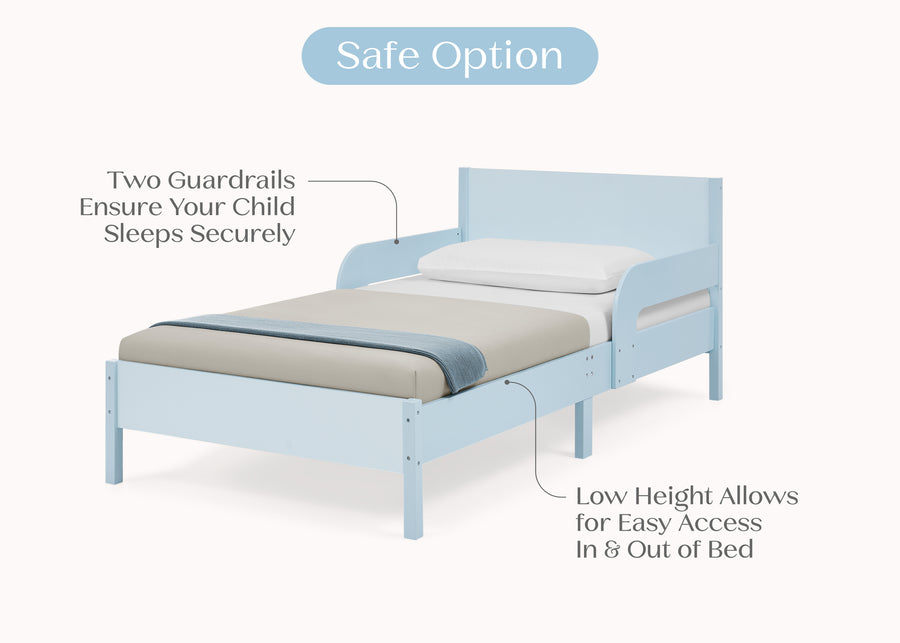 Light Blue Herringbone (1725) 3-Cora Wood Twin Bed with Removable Guardrails