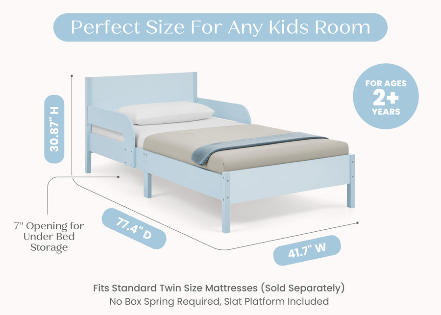 Light Blue Herringbone (1725) 4-Cora Wood Twin Bed with Removable Guardrails