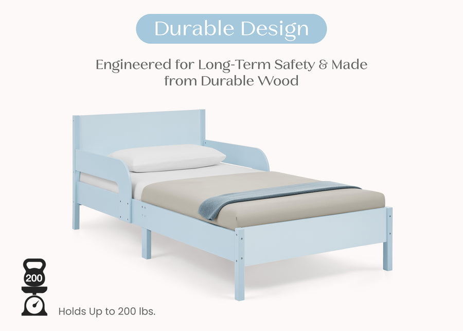 Light Blue Herringbone (1725) 5-Cora Wood Twin Bed with Removable Guardrails