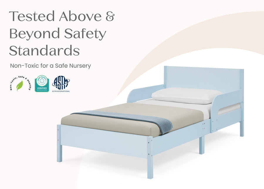 Light Blue Herringbone (1725) 7-Cora Wood Twin Bed with Removable Guardrails