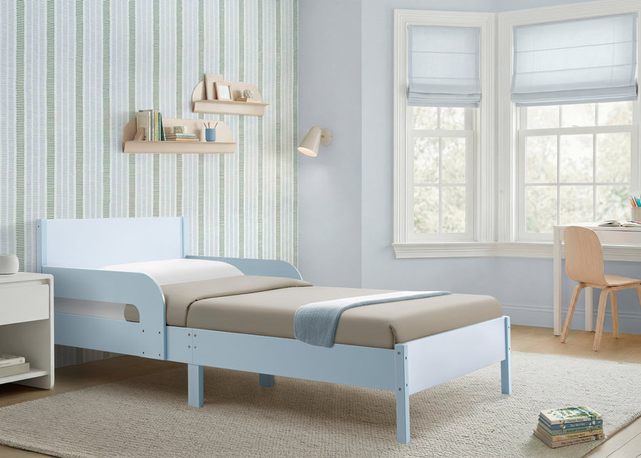 Light Blue Herringbone (1725) 1-Cora Wood Twin Bed with Removable Guardrails